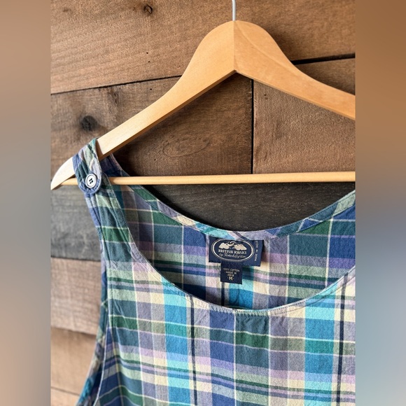 Vintage Plaid Cotton Pinafore Dress British Khaki Robert Talbott 90s - Picture 5 of 11
